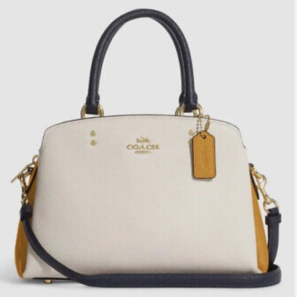 COACH Mini Lillie Carryall In Colorblock Crossgrain Leather Mustard Yellow Multi
